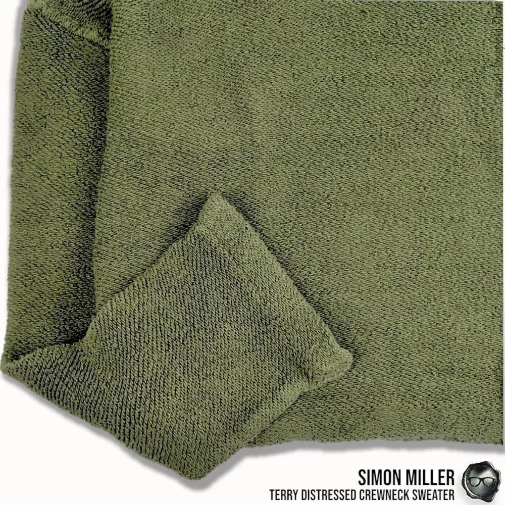SIMON MILLER DISTRESSED CREWNECK SWEATER IN MOSS GREEN TERRY CLOTH 2016 OVERSIZE